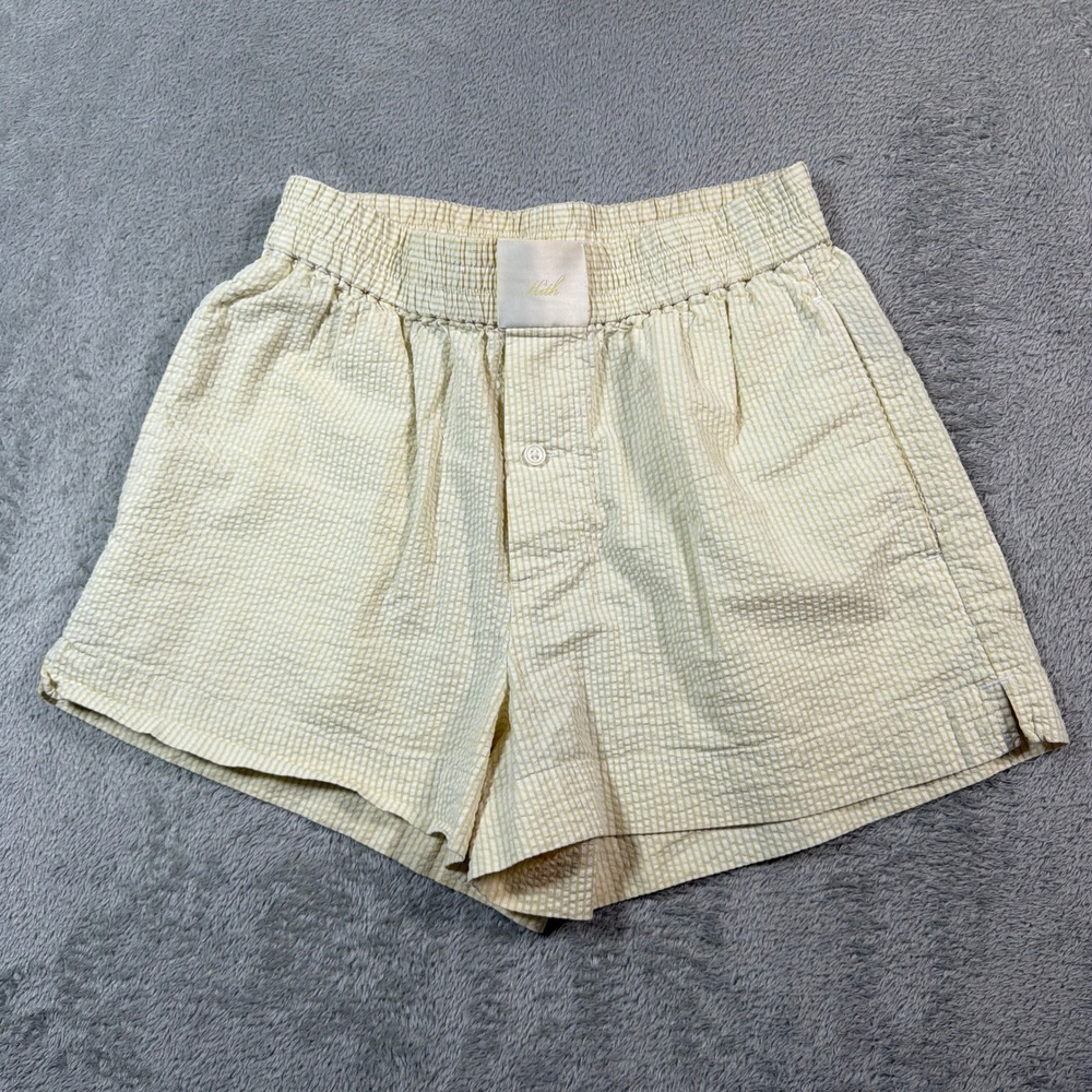 Kith Ida Boxer Seersucker Shorts Women XS Yellow Striped Summer Lounge